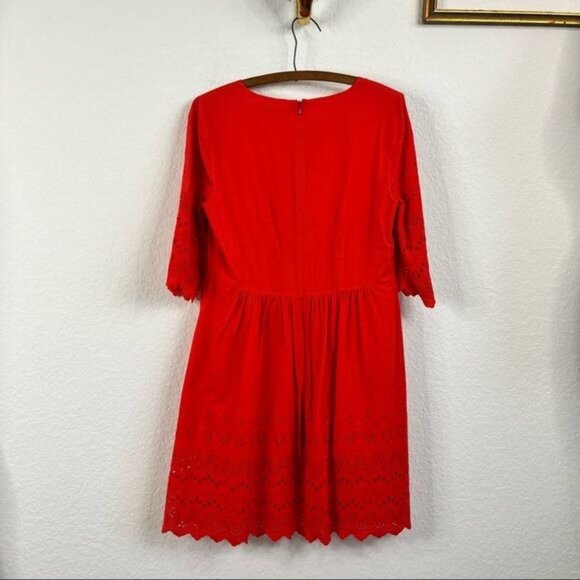 Madewell Eyelet Lattice Dress Peplum Eyelet V Neck Swing - Picture 5 of 10